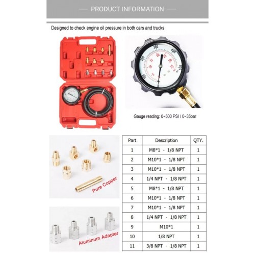 Тестер перевірки тиску масла (двигун, АКПП) 12 пр. Rewolt (T7111)