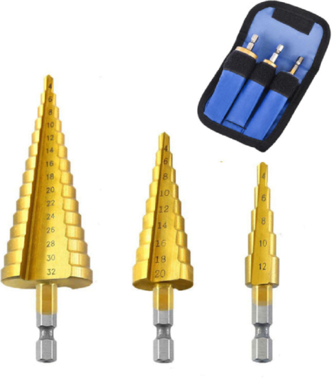 Набор сверл ступенчатых 3пр. (4-12, 4-20, 4-32мм), для отверстий с шаговым конусом REWOLT T1635