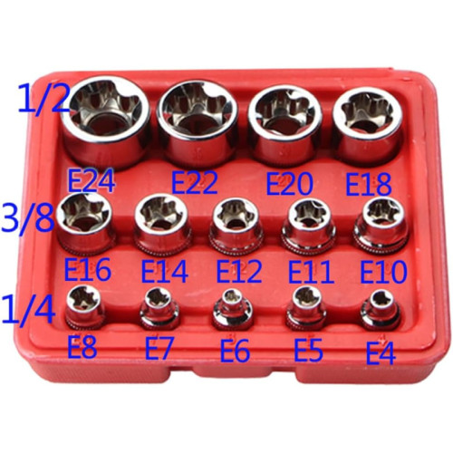 Набор торцевых головок E-Torx (E4–E24), 1/4